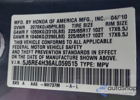 2010 Honda Cr-V Lx from USA, damaged, VIN 5J6RE4H36AL059515